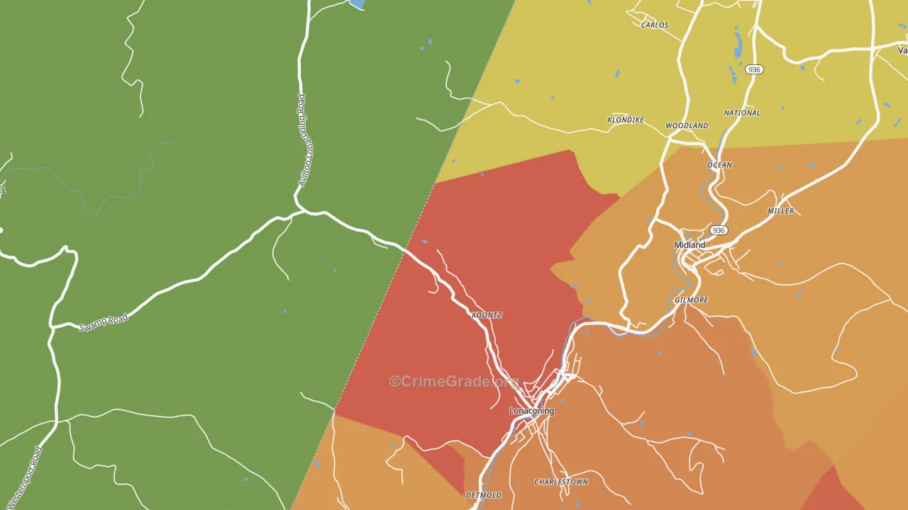 Lonaconing, MD Map of Robbery Rates