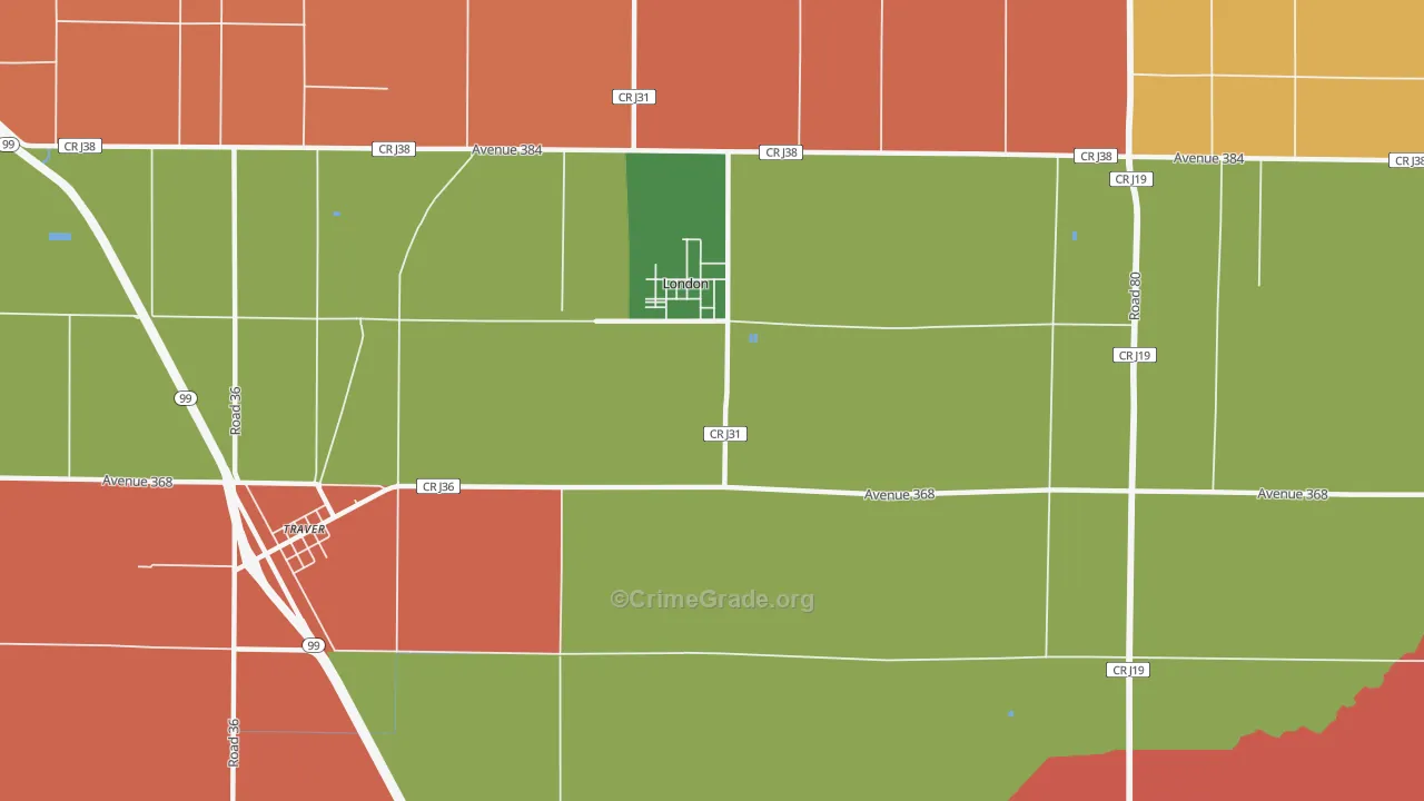 London, CA Map of Robbery Rates