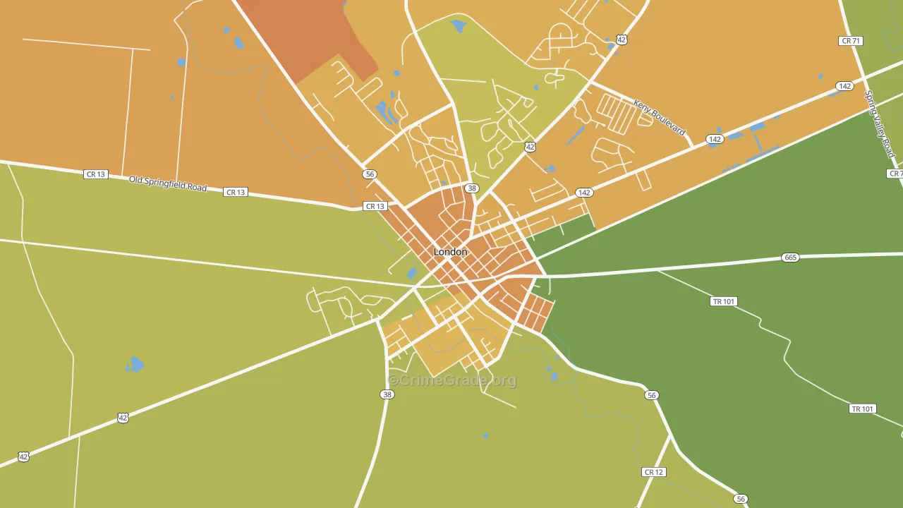 London Historic District, London, OH Map of Robbery Rates