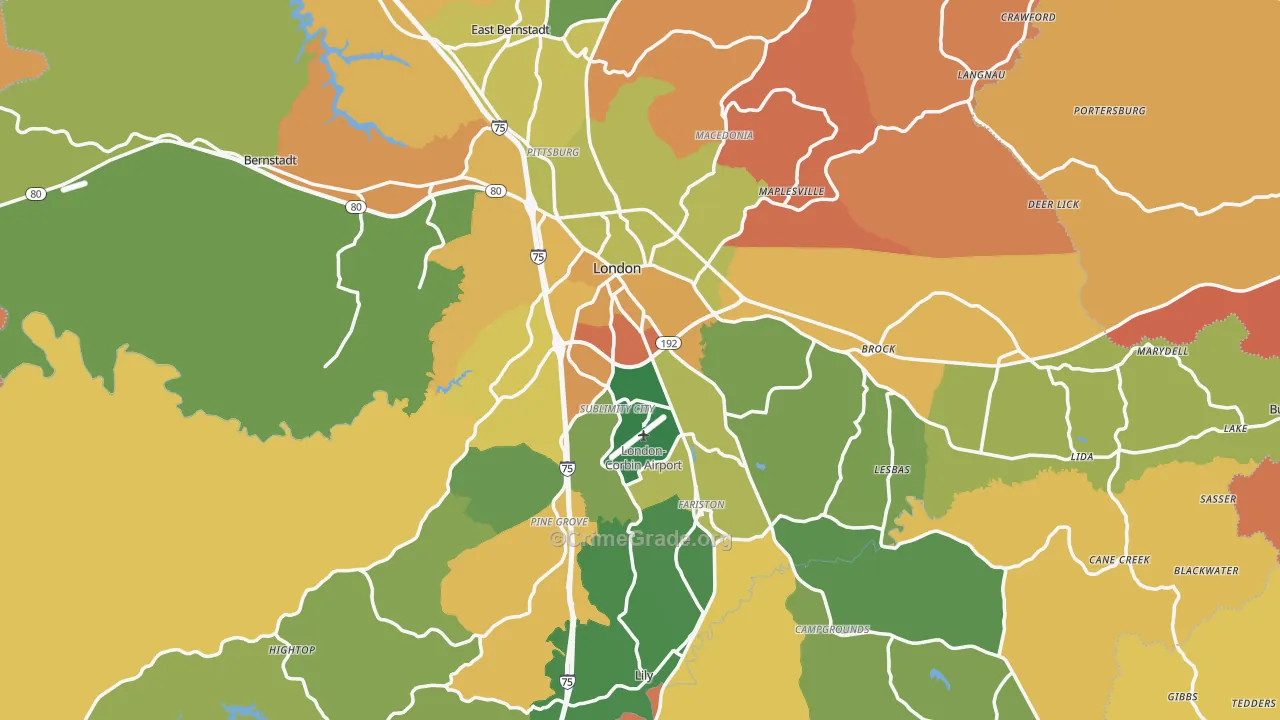 London, KY Map of Robbery Rates