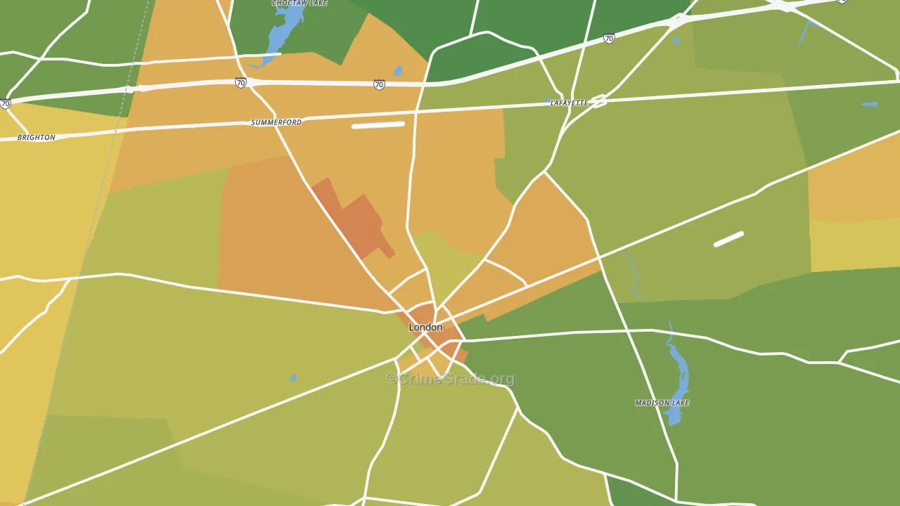 London, OH Map of Robbery Rates