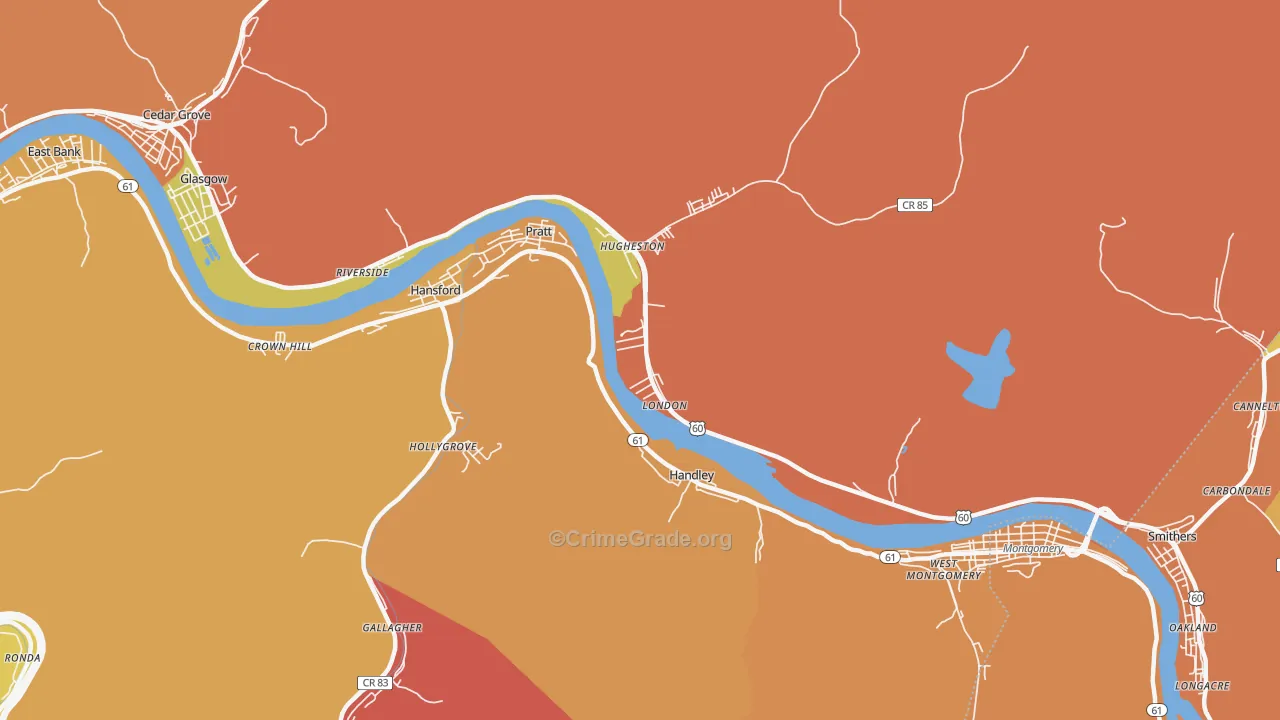 London, WV Map of Robbery Rates