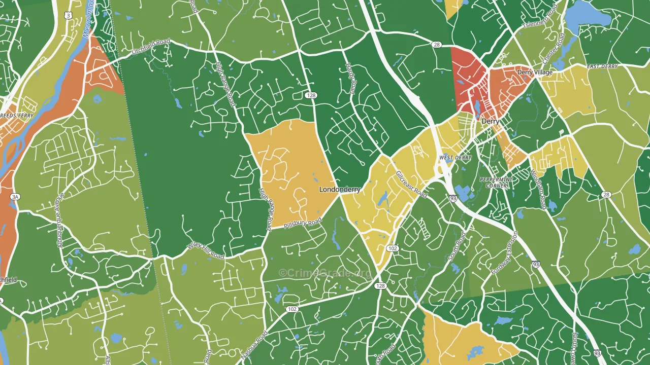 Londonderry, NH Map of Robbery Rates