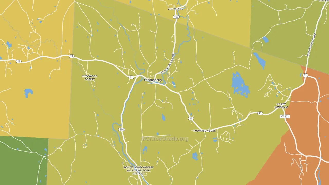 Londonderry, VT Map of Robbery Rates