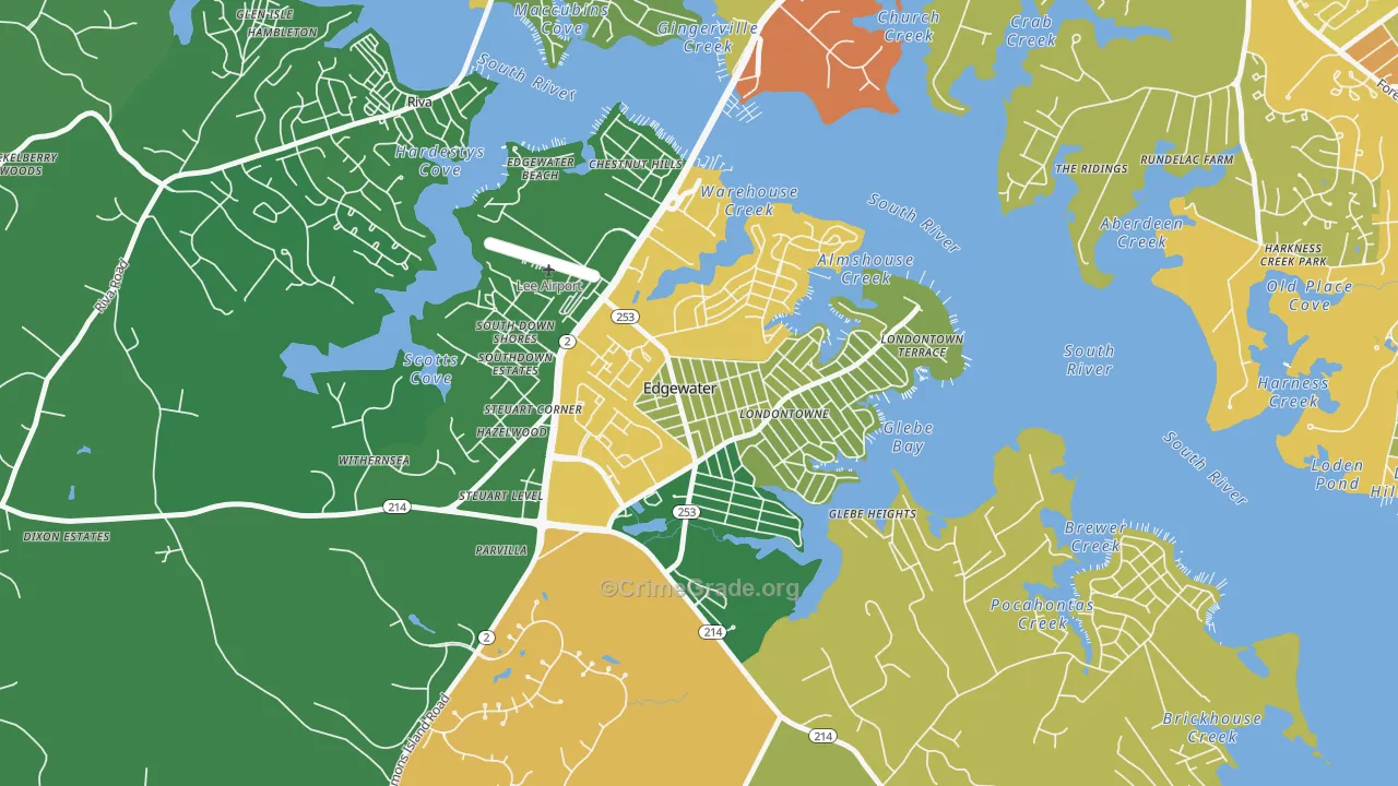 Londontowne, Edgewater, MD Map of Robbery Rates