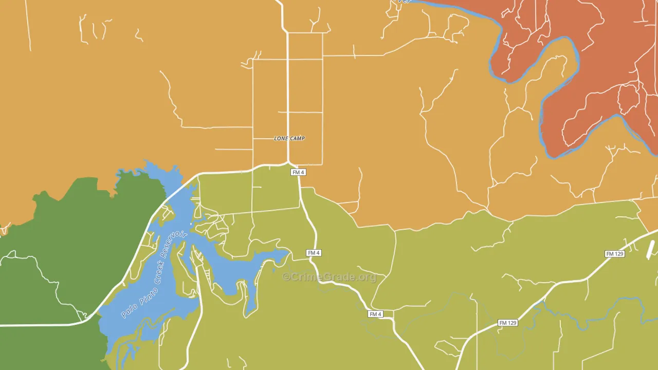 Lone Camp, TX Map of Robbery Rates