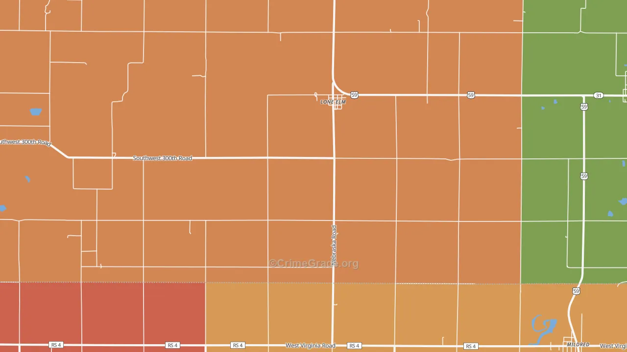 Lone Elm, KS Map of Robbery Rates