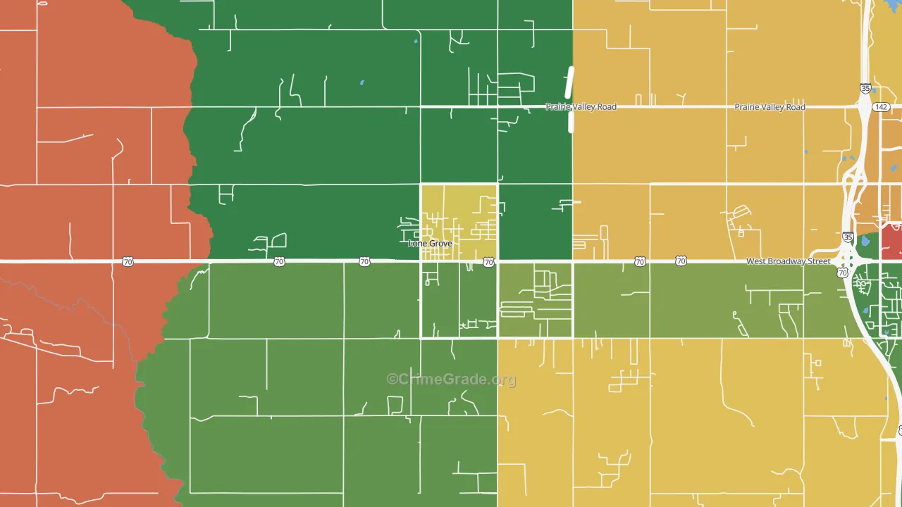 Lone Grove, OK Map of Robbery Rates