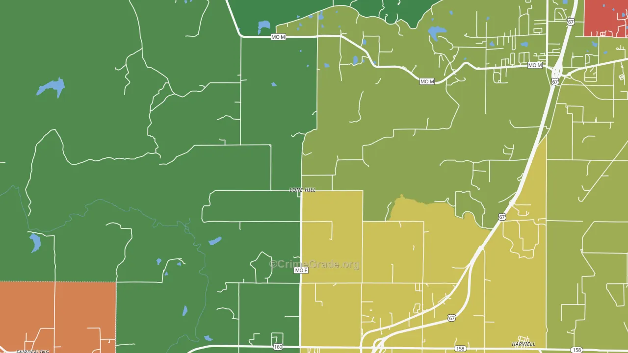Lone Hill, MO Map of Robbery Rates