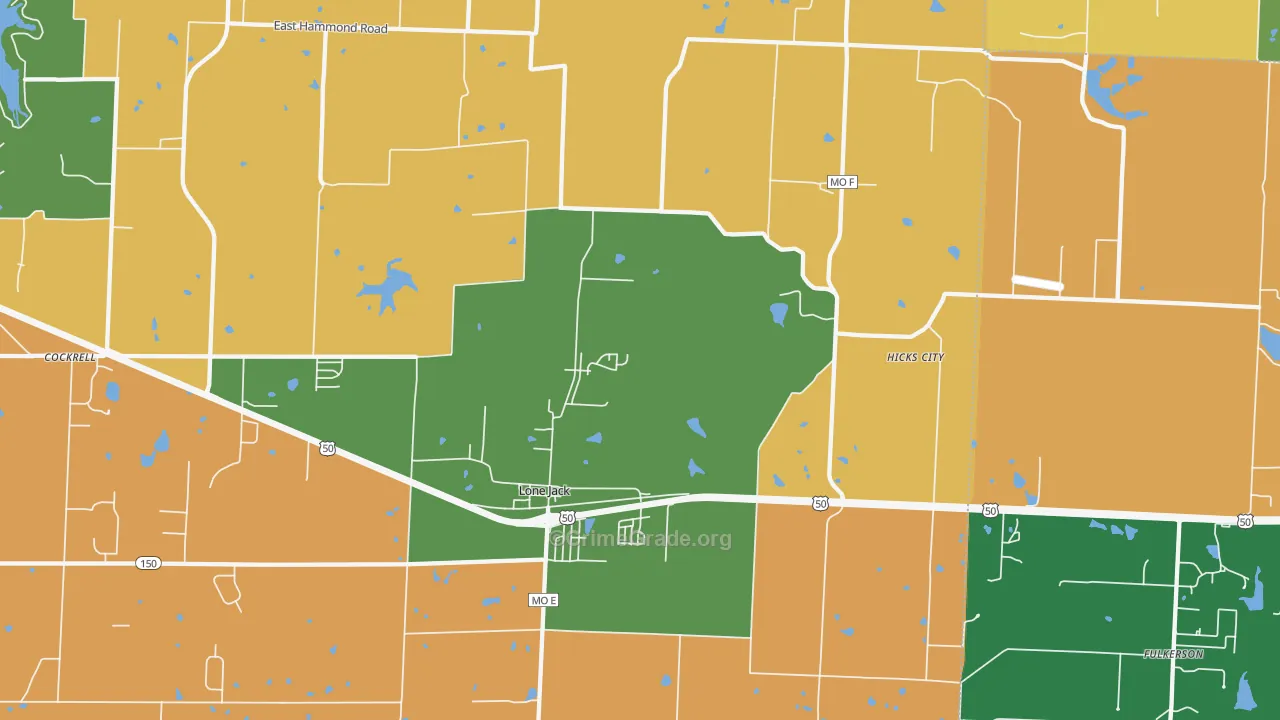 Lone Jack, MO Map of Robbery Rates