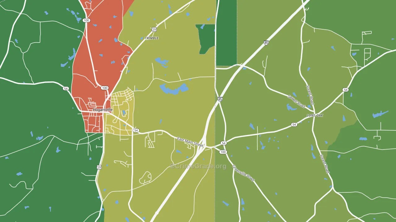 Lone Oak, GA Map of Robbery Rates