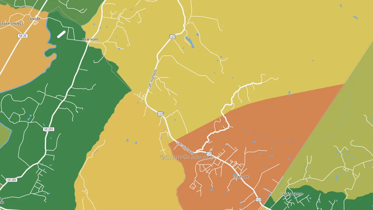 Lone Oak, TN Map of Robbery Rates