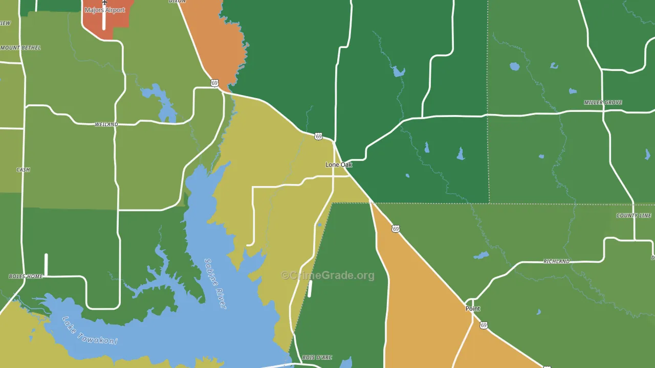 Lone Oak, TX Map of Robbery Rates