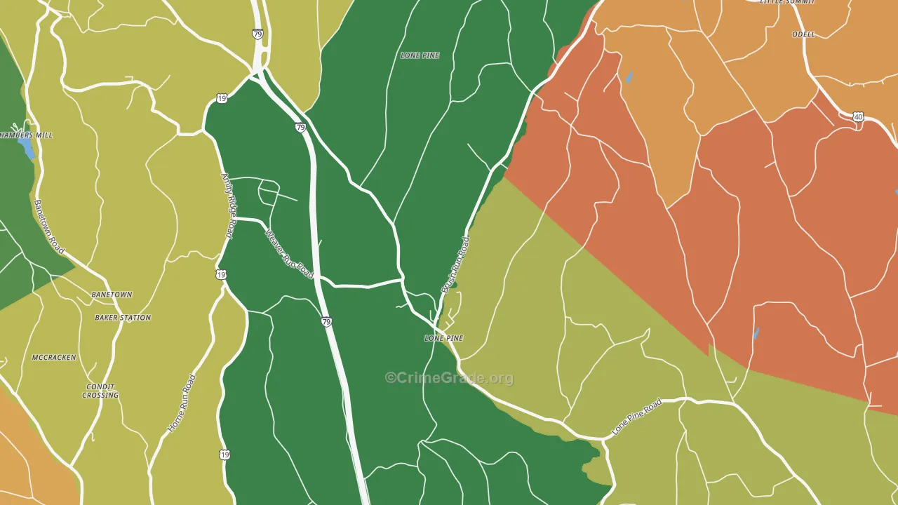 Lone Pine, PA Map of Robbery Rates