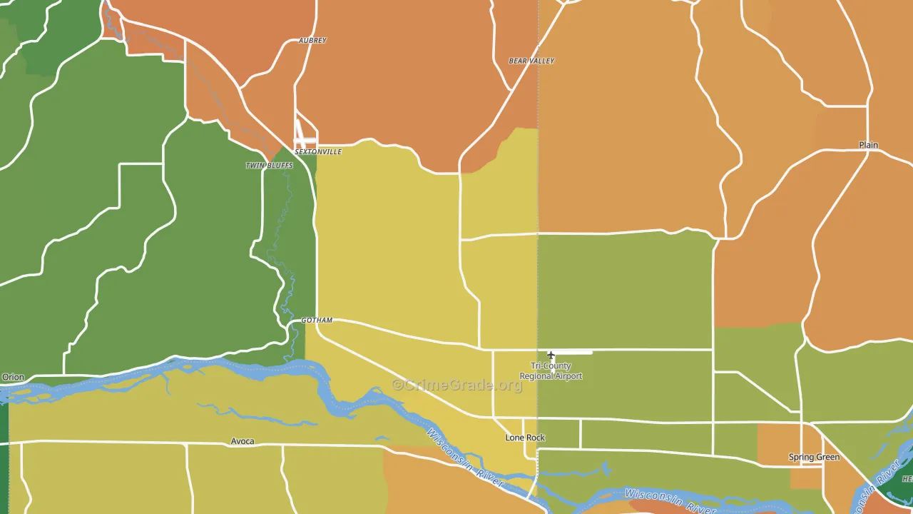 Lone Rock, WI Map of Robbery Rates