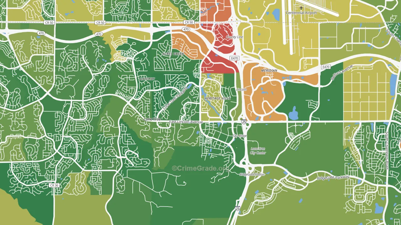 Lone Tree, CO Map of Robbery Rates