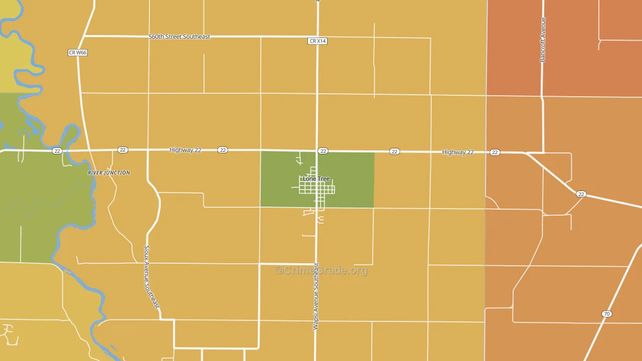 Lone Tree, IA Map of Robbery Rates