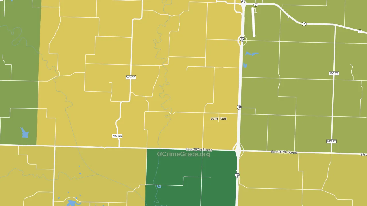 Lone Tree, MO Map of Robbery Rates