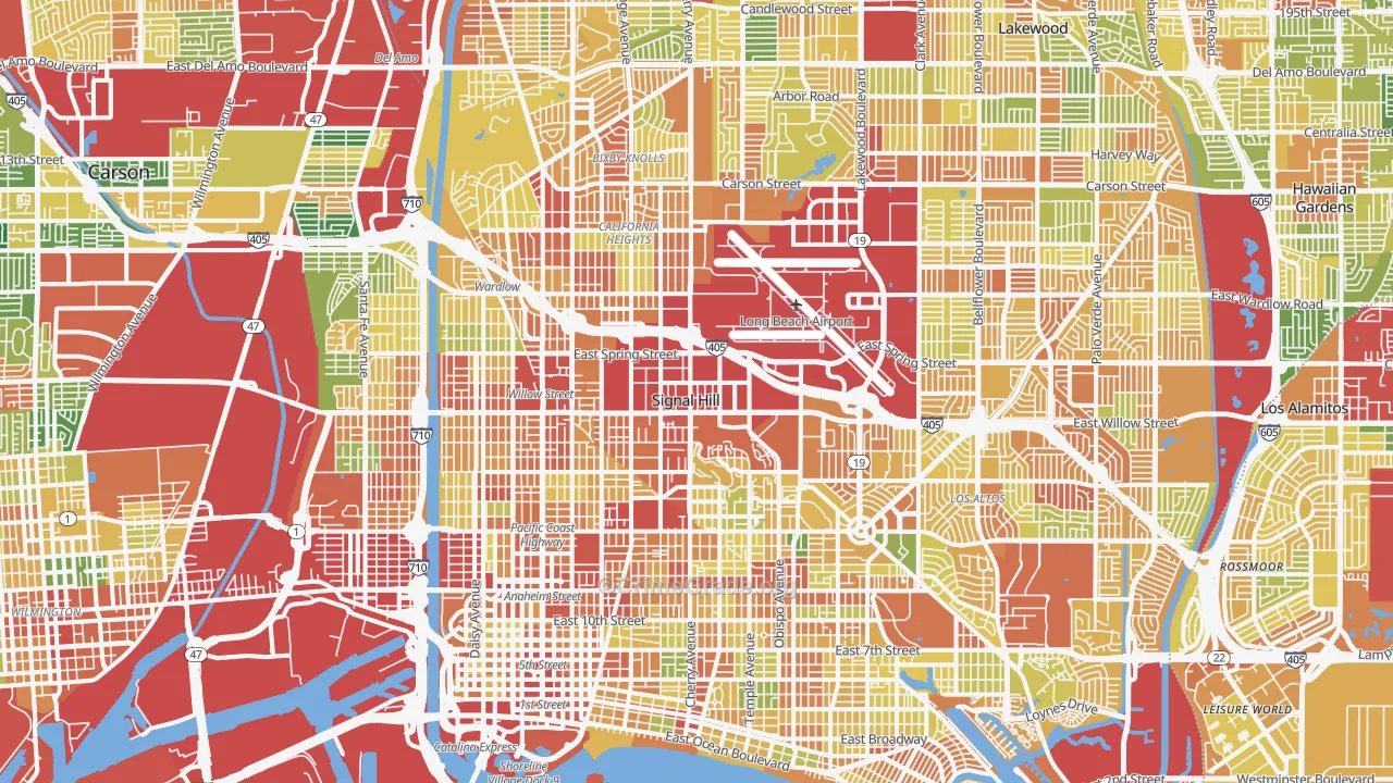 Long Beach, CA Map of Robbery Rates