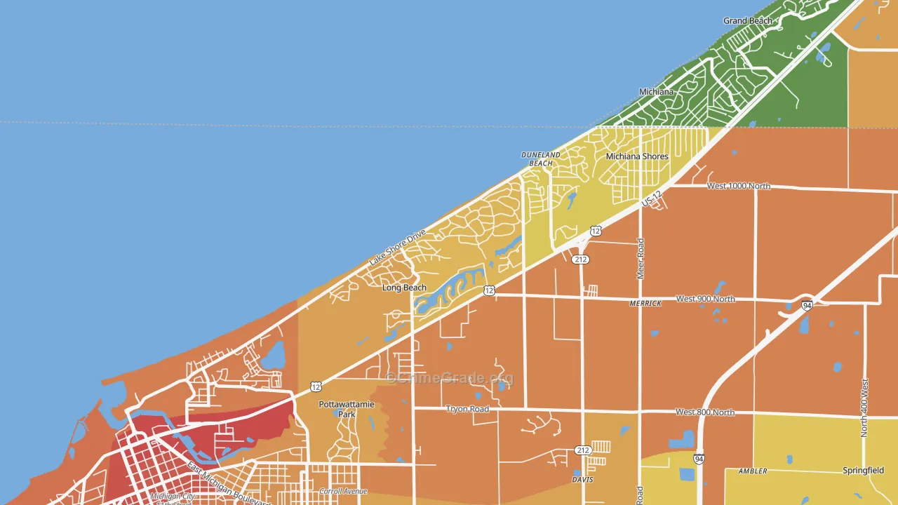 Long Beach, IN Map of Robbery Rates