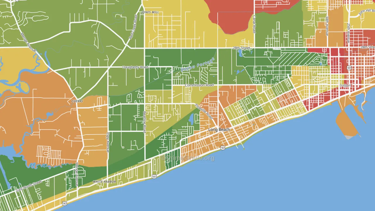 Long Beach, MS Map of Robbery Rates