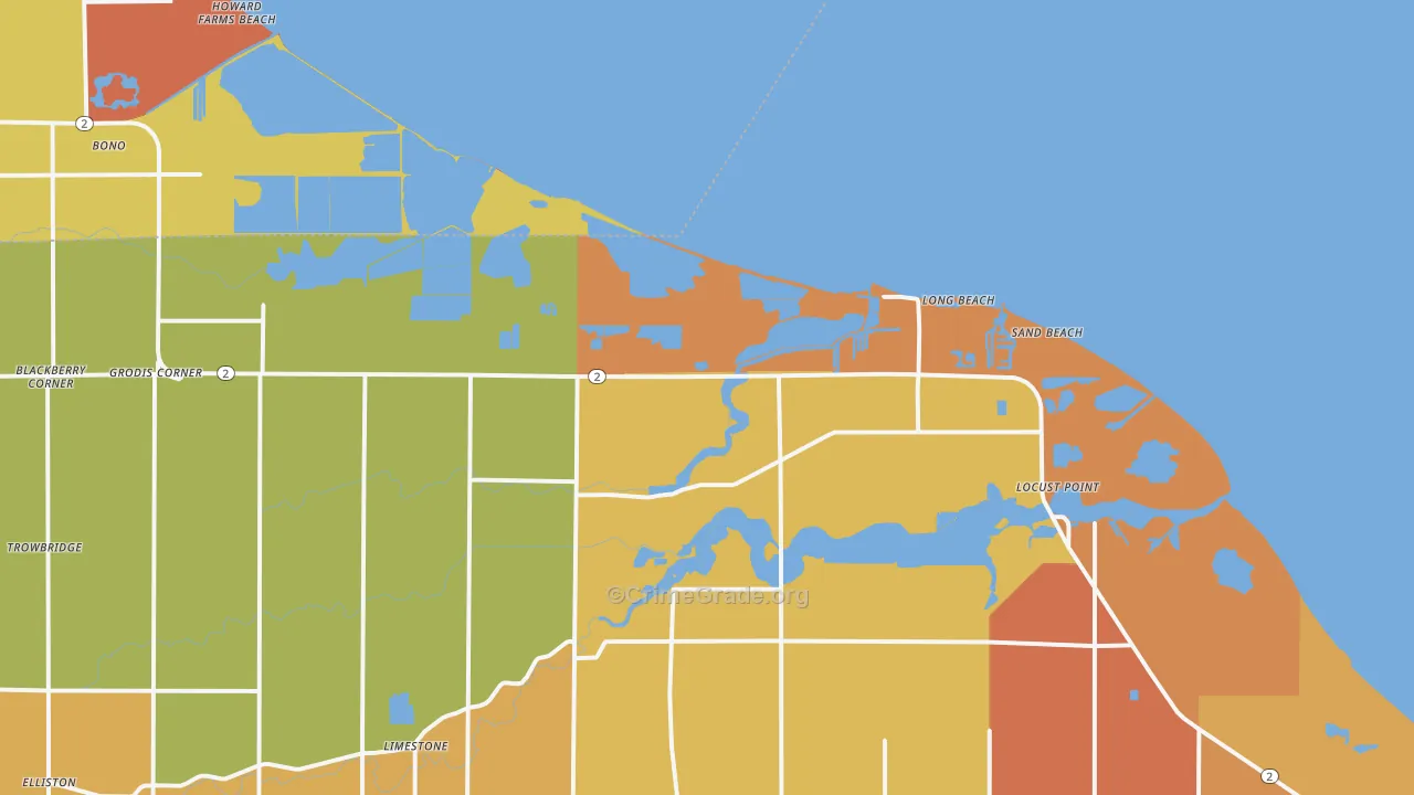 Long Beach, OH Map of Robbery Rates