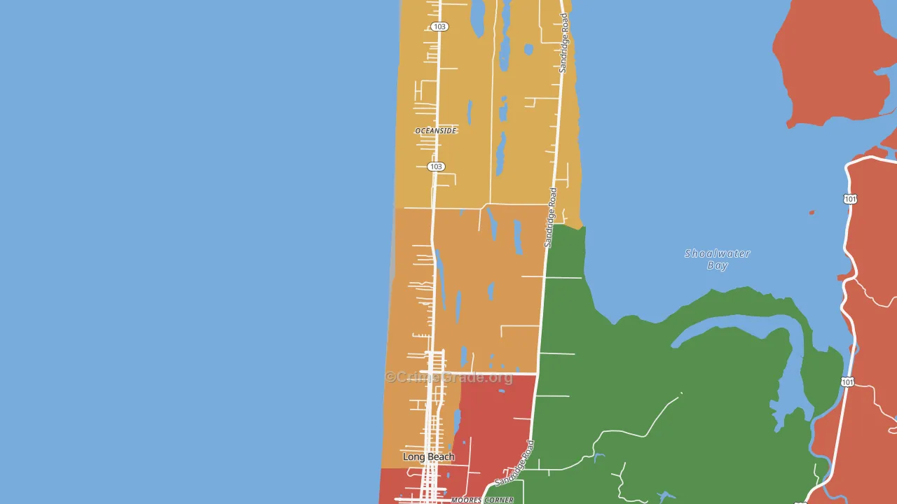 Long Beach, WA Map of Robbery Rates