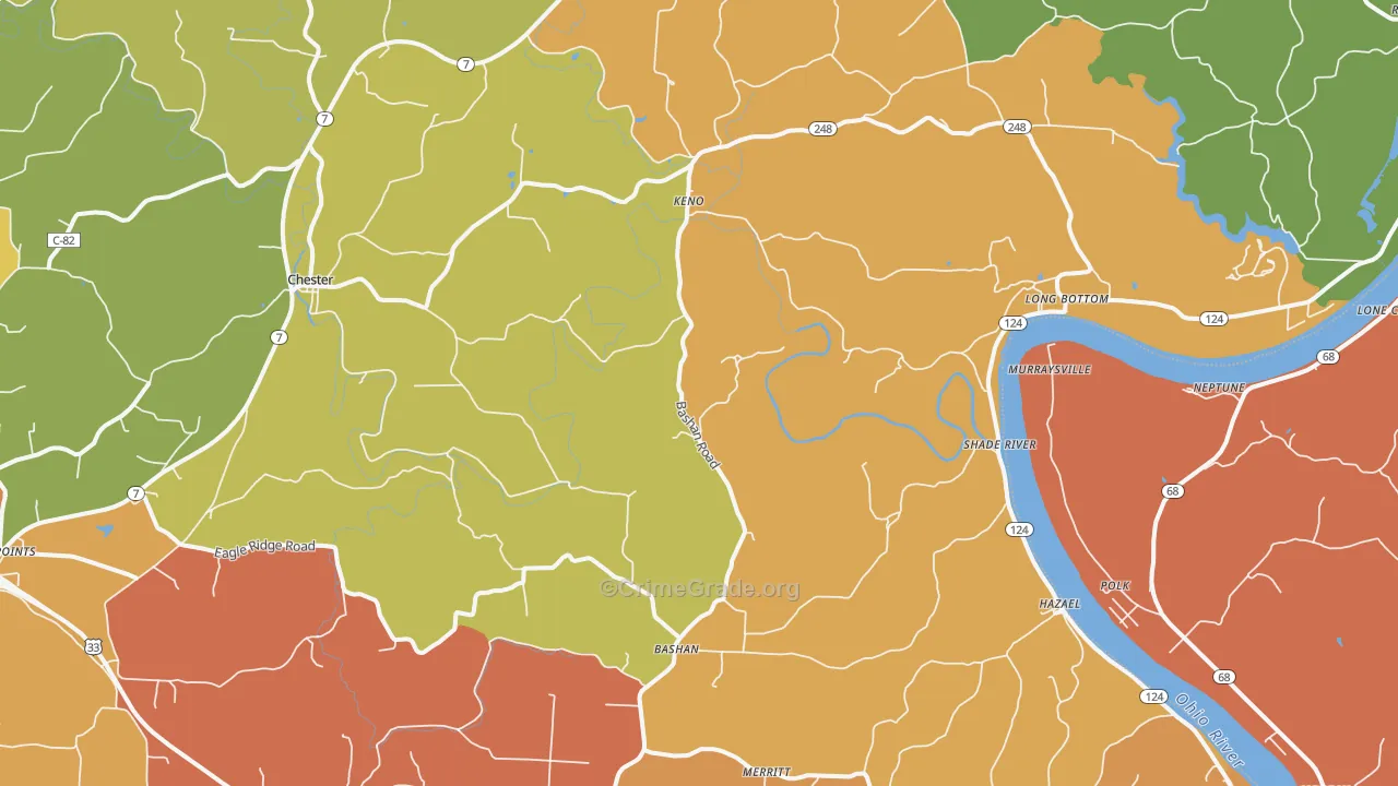 Long Bottom, OH Map of Robbery Rates