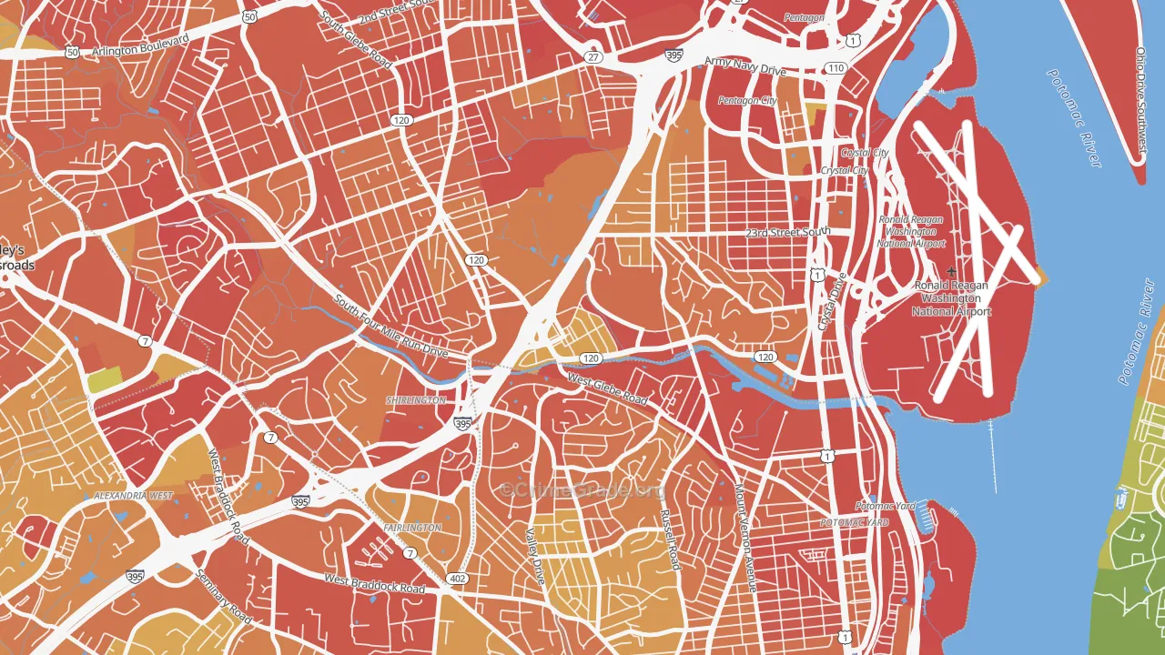 Long Branch Creek, Arlington, VA Map of Robbery Rates