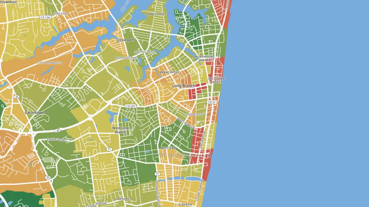 Long Branch, NJ Map of Robbery Rates