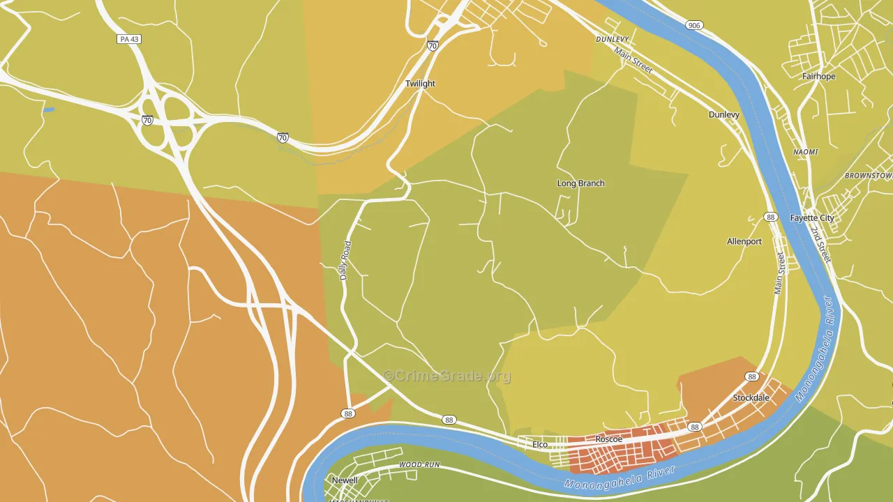 Long Branch, PA Map of Robbery Rates