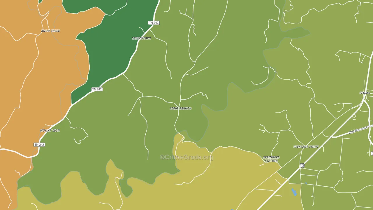 Long Branch, TN Map of Robbery Rates