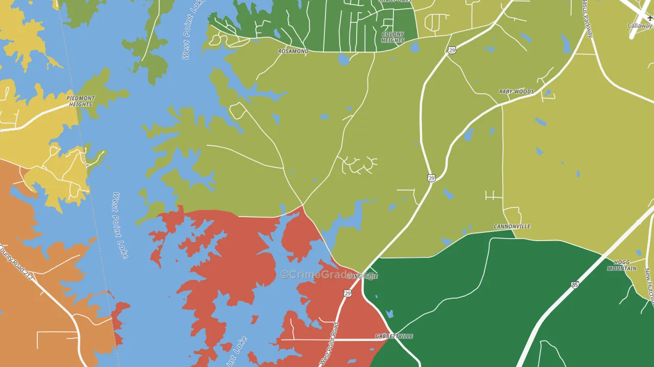 Long Cane, GA Map of Robbery Rates