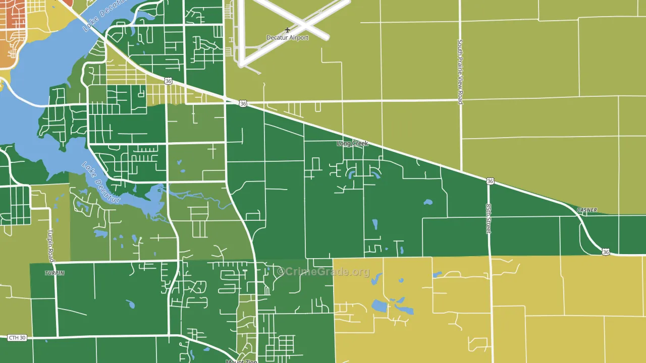 Long Creek, IL Map of Robbery Rates
