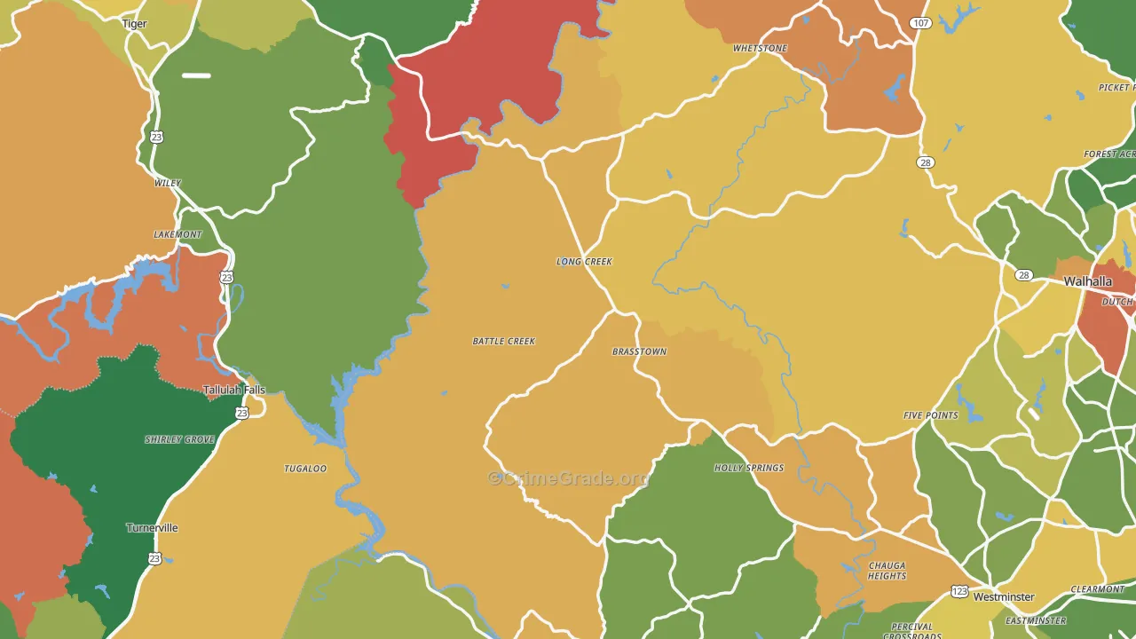 Long Creek, SC Map of Robbery Rates