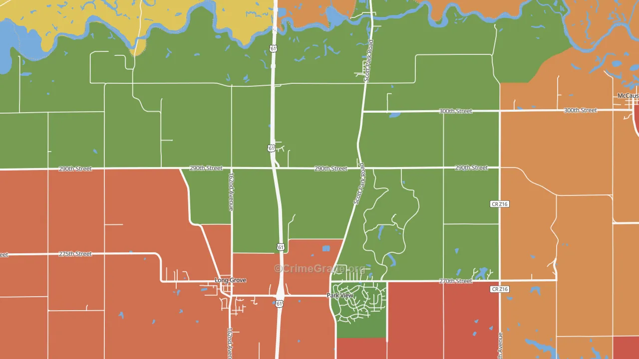 Long Grove, IA Map of Robbery Rates