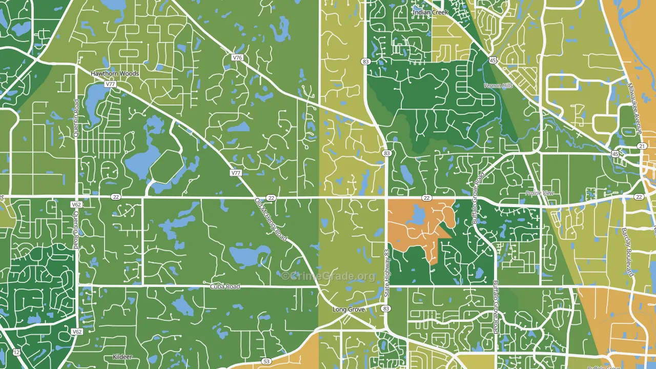 Long Grove, IL Map of Robbery Rates
