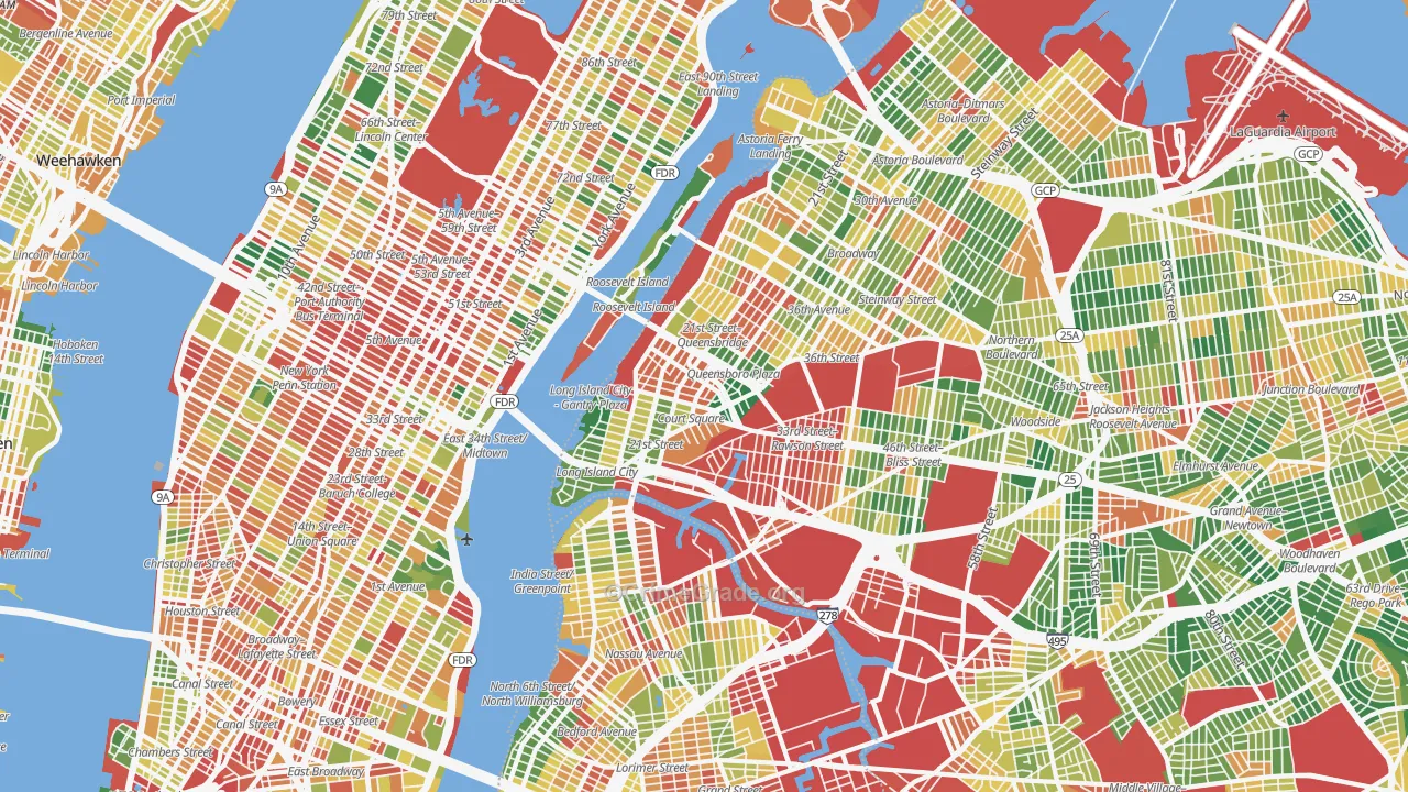 Long Island City, Queens, NY Map of Robbery Rates