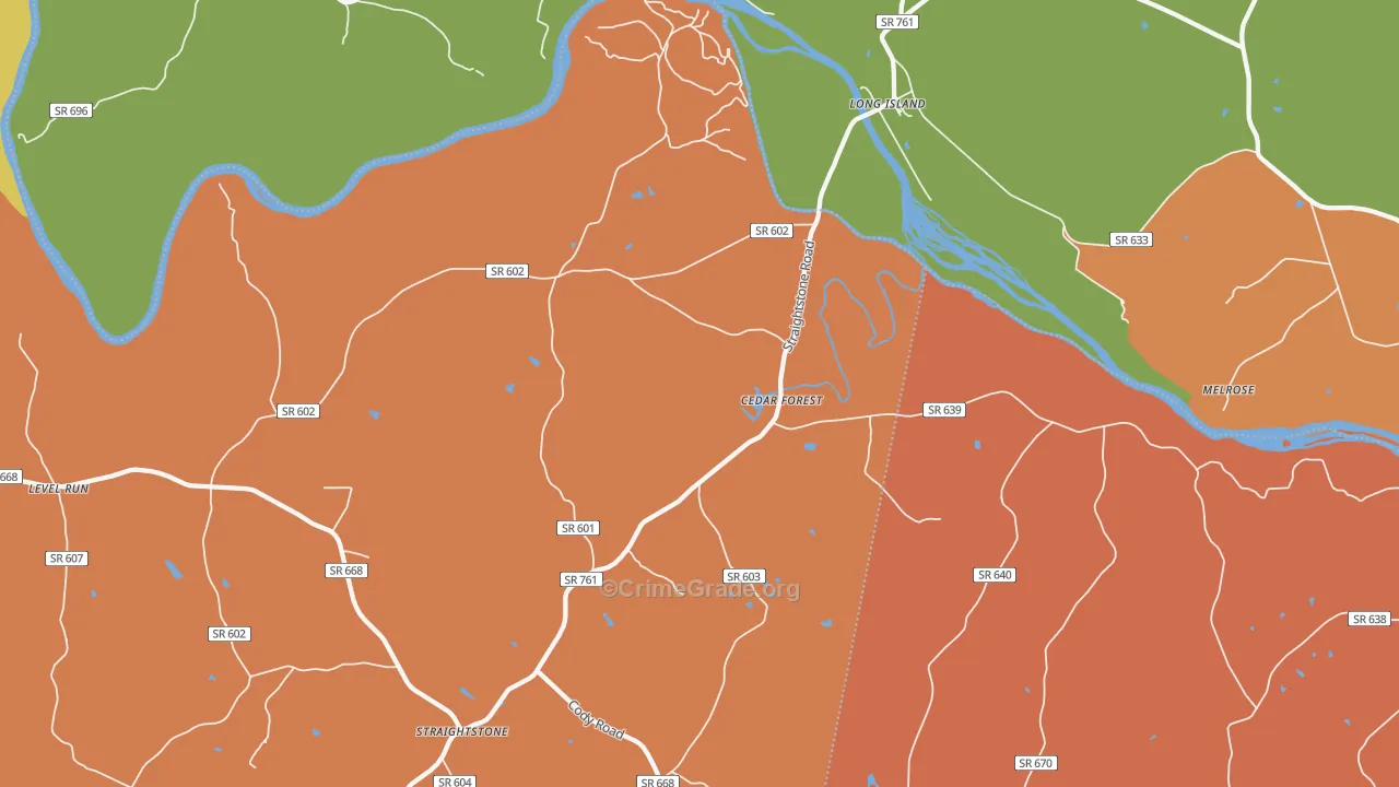 Long Island, VA Map of Robbery Rates