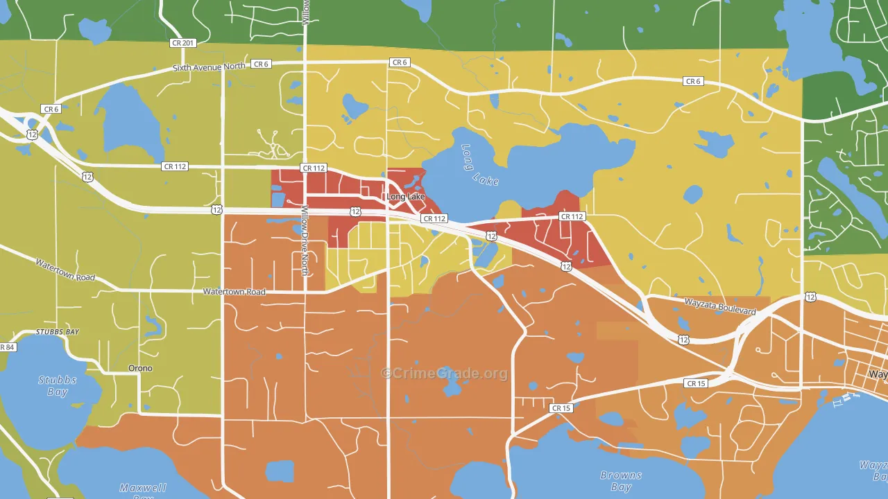 Long Lake, MN Map of Robbery Rates