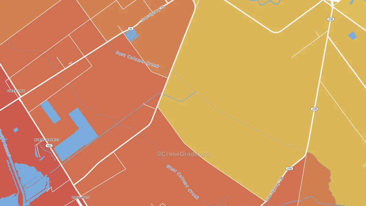 Long Mott, TX Map of Robbery Rates