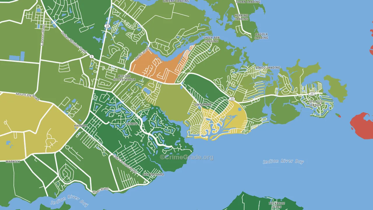 Long Neck, DE Map of Robbery Rates