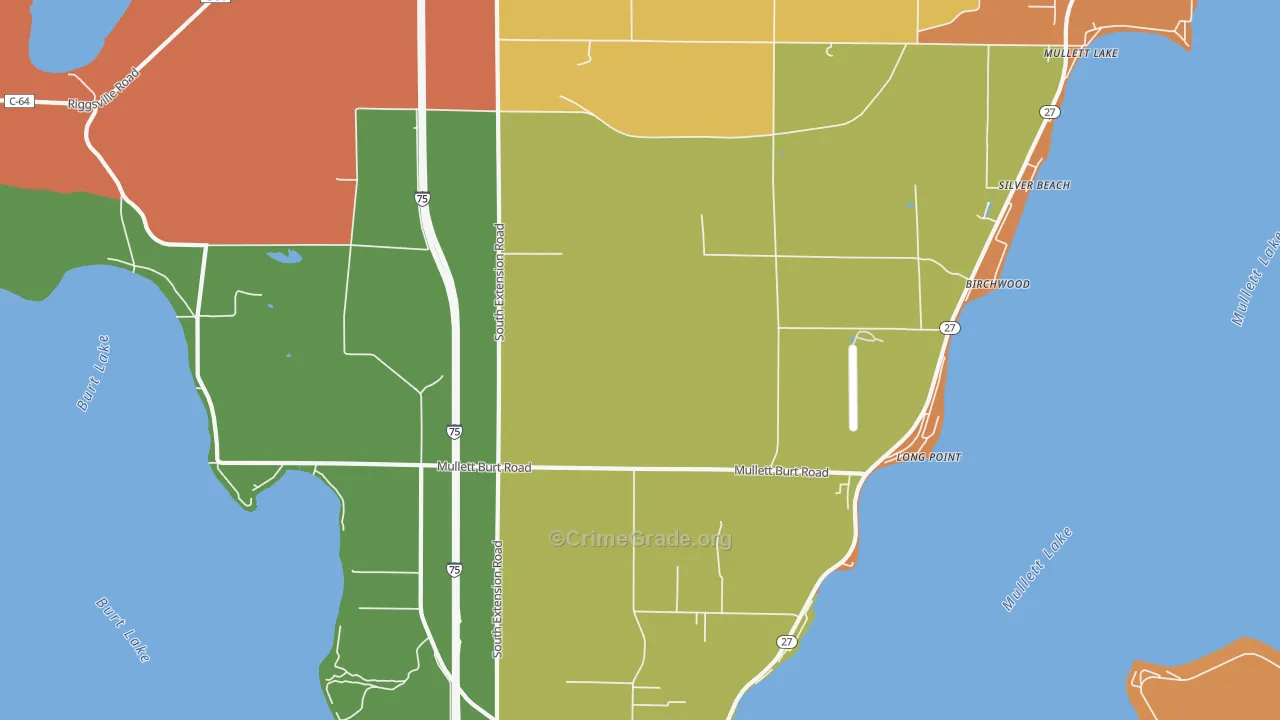 Long Point, MI Map of Robbery Rates