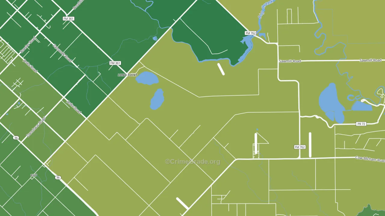 Long Point, TX Map of Robbery Rates