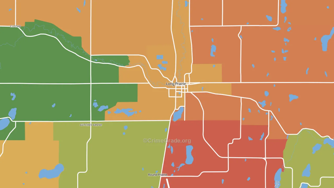 Long Prairie, MN Map of Robbery Rates