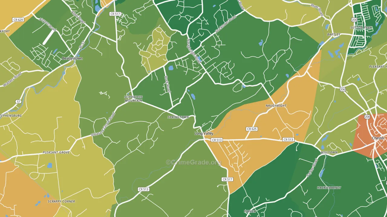 Long Valley, NJ Map of Robbery Rates