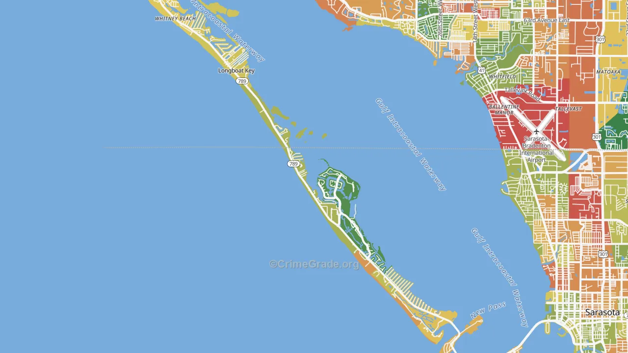 Longboat Key, FL Map of Robbery Rates