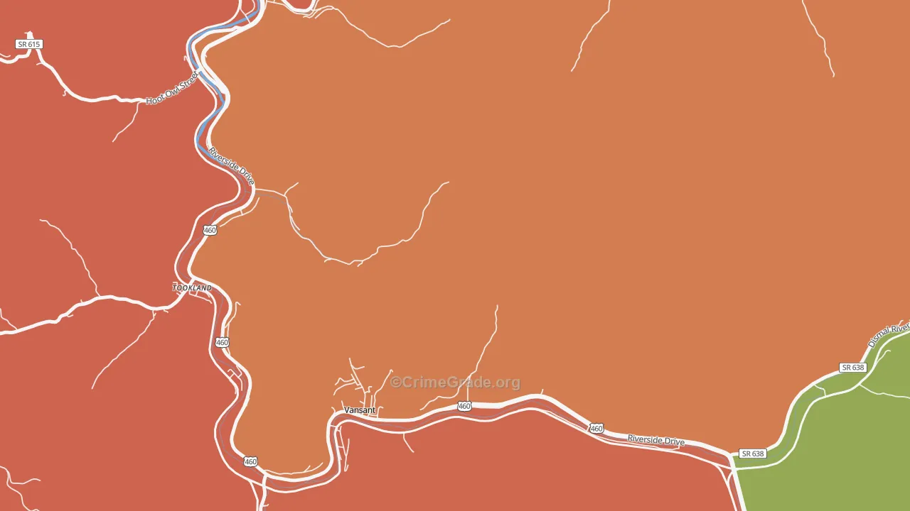 Longbottom, VA Map of Robbery Rates