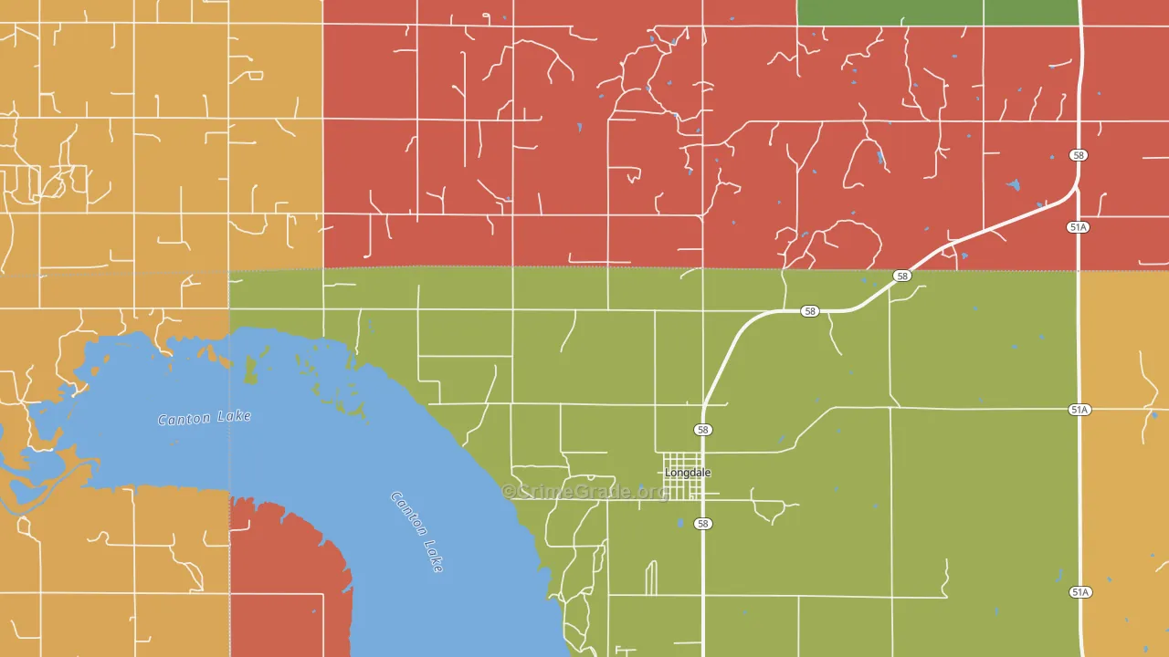 Longdale, OK Map of Robbery Rates