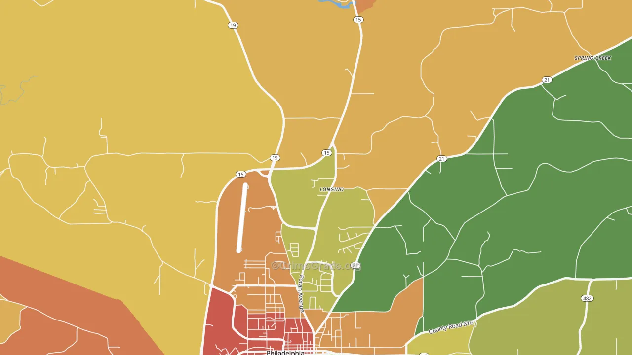 Longino, MS Map of Robbery Rates